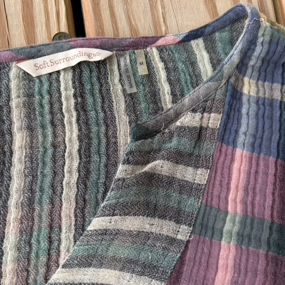 ** Soft Surroundings Rustic Multicolor Tunic Plaid Top Shirt Medium - Picture 8 of 9